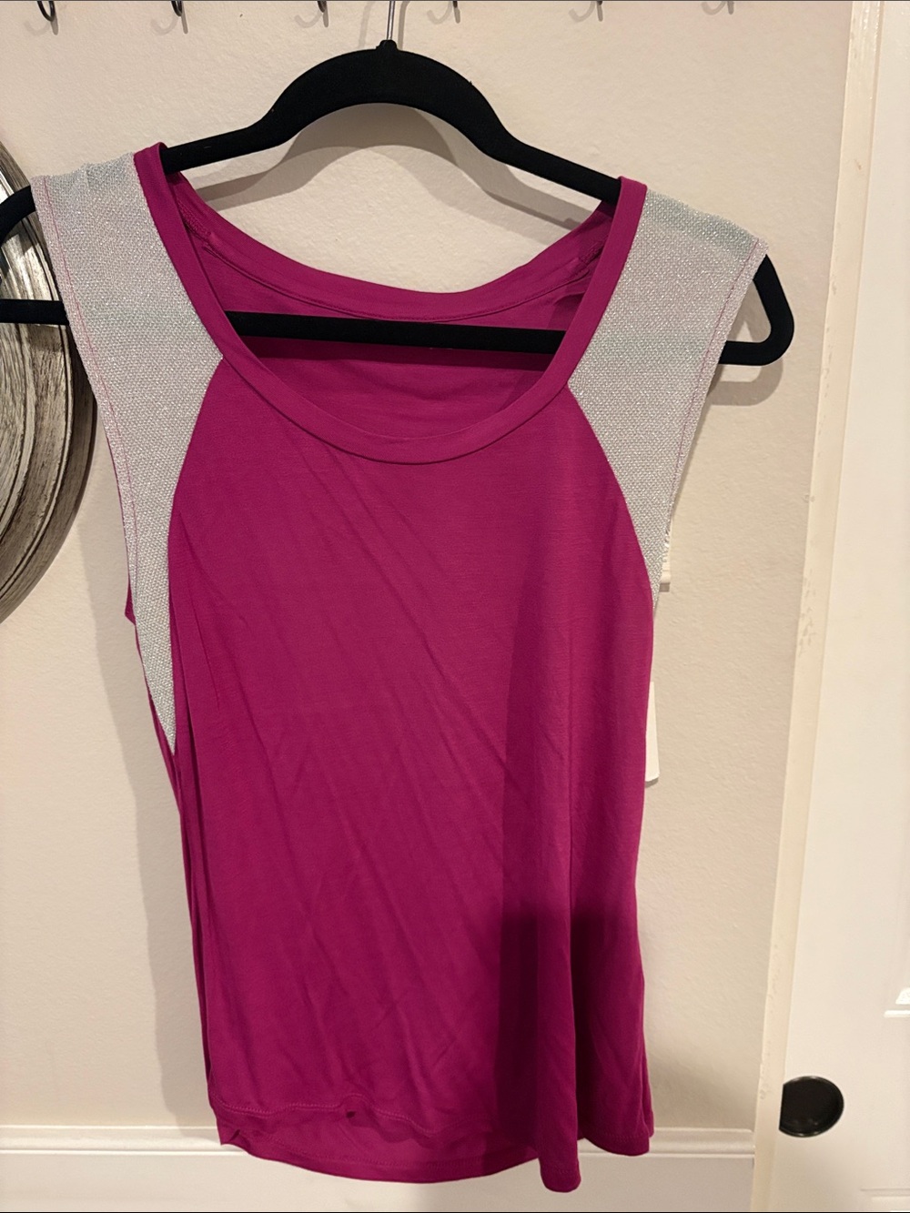 Women’s Magenta Sleeveless Top with Silver Trim